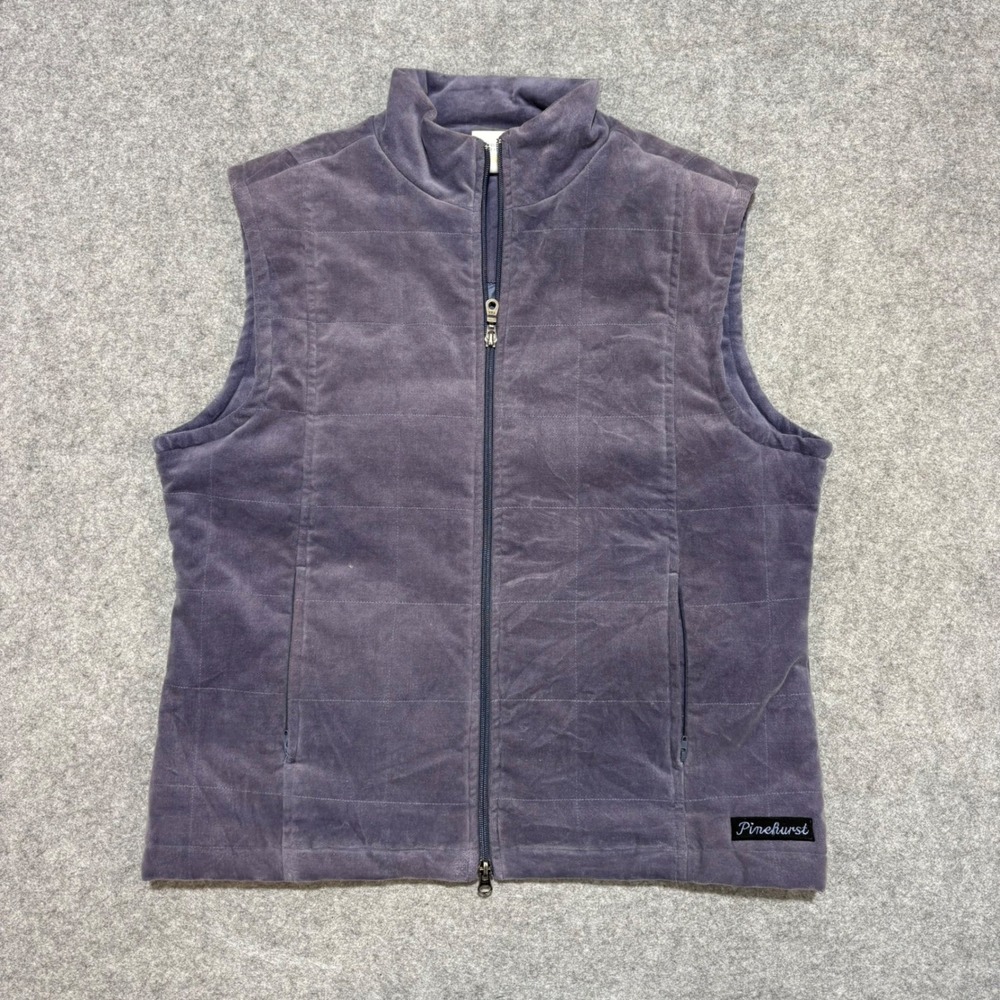 Pinehurst SDI Womens Quilted Vest Purple Cotton Wool Blend Mock Neck Large